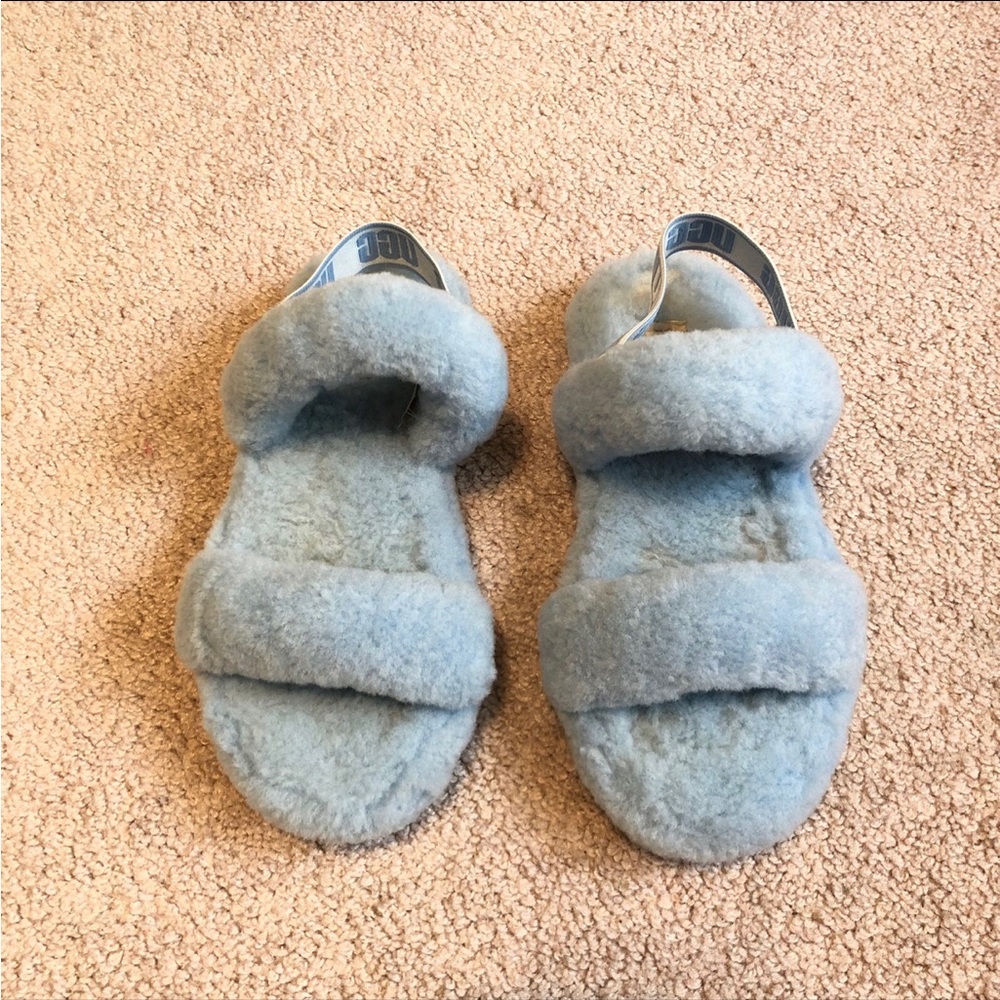 Ugg fluff yeah blue slides girls size 4